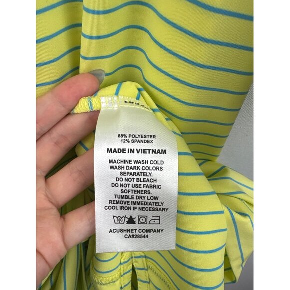 Men’s FootJoy 2XL Neon Yellow and Blue Striped Golf Shirt - Picture 7 of 7